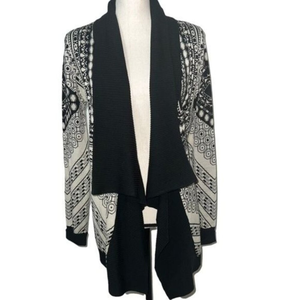 Staring At Stars Knit Cardigan Womens S Black & White Geometric Open Front